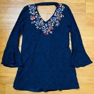 Xhilaration  crocheted, and embroidered belt sleeve dress